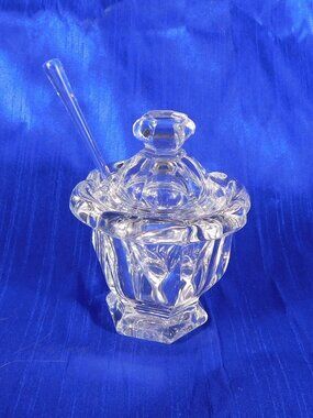 Baccarat Cut Crystal Mustard Pot with Spoon in Bretagne # 27813